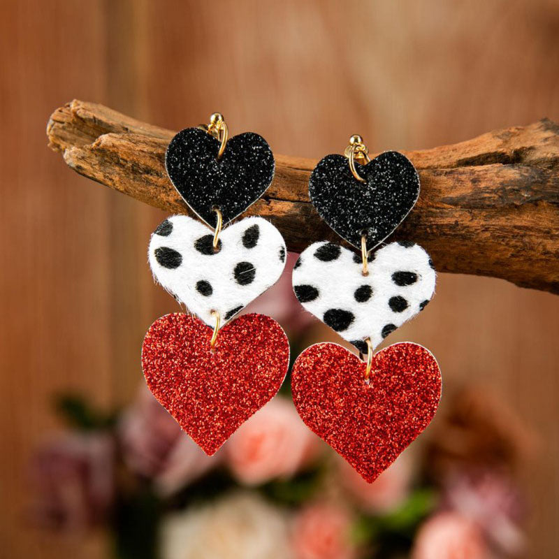 Heart Leather Sequin Earrings